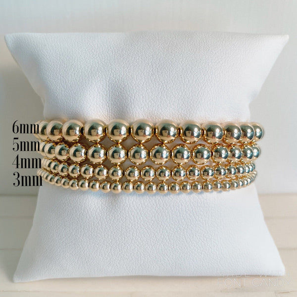 14K Gold Filled Beaded Bracelet Stack - 4 Bracelets (3mm,4mm,5mm,6mm bead sizes)