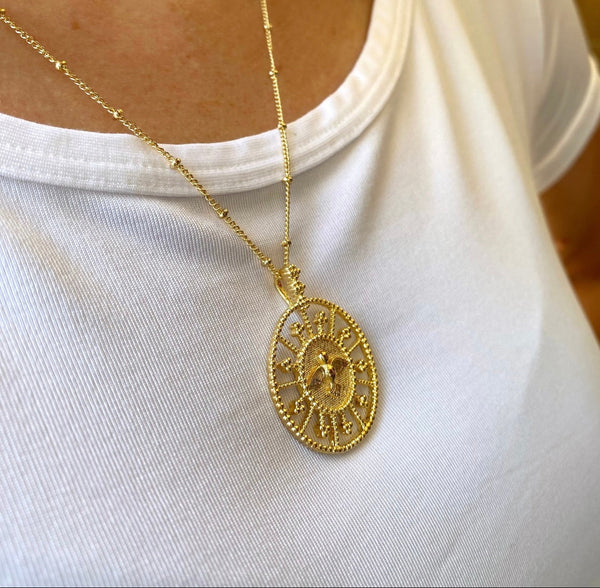 18K Gold-filled Beaded Dove Pendant Necklace