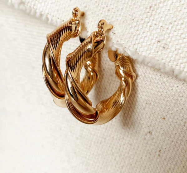 18k Gold Filled Twisted Hoop Earrings
