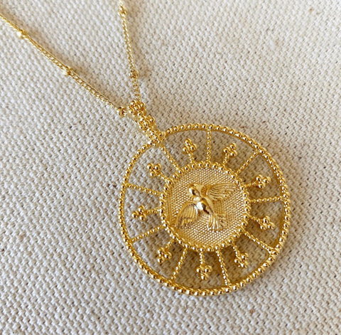 18K Gold-filled Beaded Dove Pendant Necklace