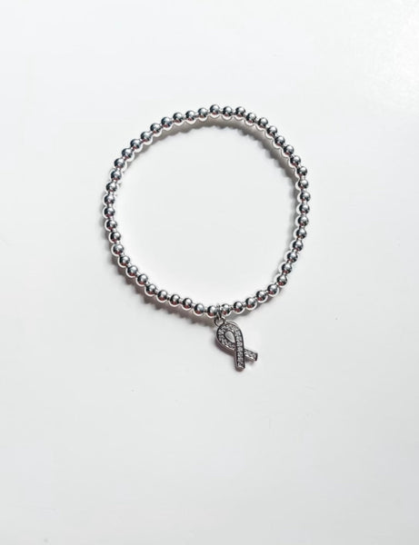 14K gold filled bracelet with Awareness Ribbon, CZ Charm Pendant