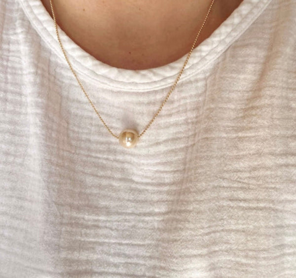 18k Gold Filled Solitaire Pearl Necklace