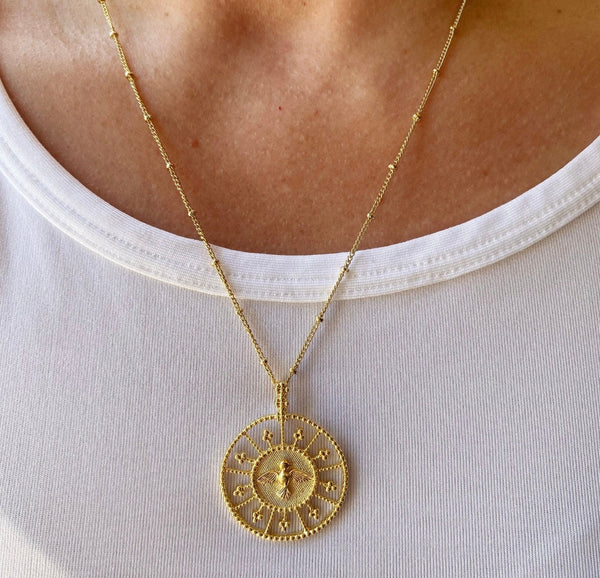 18K Gold-filled Beaded Dove Pendant Necklace