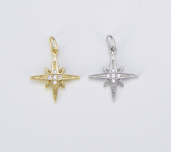 18k Gold Filled Starburst CZ Pendant Micro Pave Cubic Zirconia Star Charm