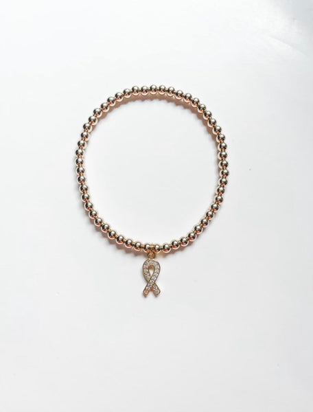 14K gold filled bracelet with Awareness Ribbon, CZ Charm Pendant