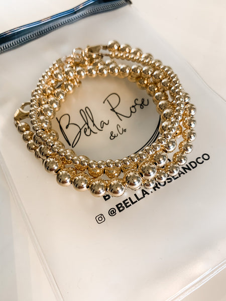 14K Gold Filled Beaded Bracelet Stack - 4 Bracelets (3mm,4mm,5mm,6mm bead sizes)