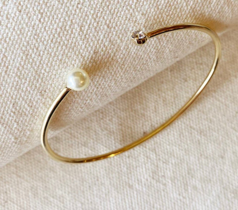 18k Gold Filled Pearl and Crystal Cuff Bracelet