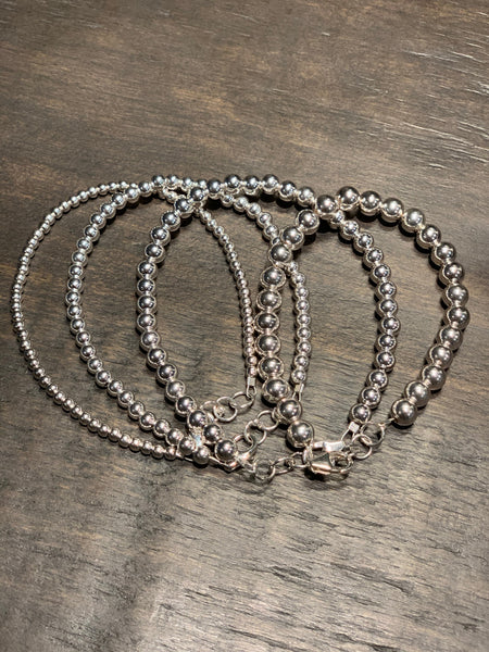Sterling Silver Bracelet Stack - 4 Bracelets (3mm,4mm,5mm,6mm bead sizes)