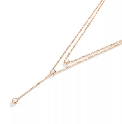Multilayered Rose gold , necklace with Zircons