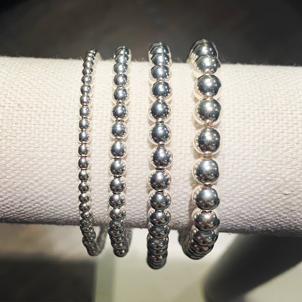 Sterling Silver Bracelet Stack - 4 Bracelets (3mm,4mm,5mm,6mm bead sizes)