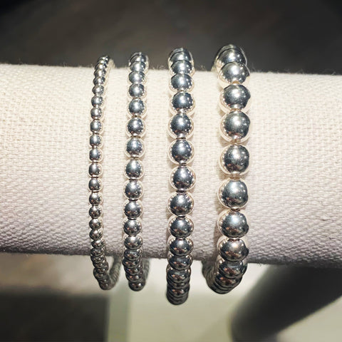Sterling Silver Bracelet Stack - 4 Bracelets (3mm,4mm,5mm,6mm bead sizes)