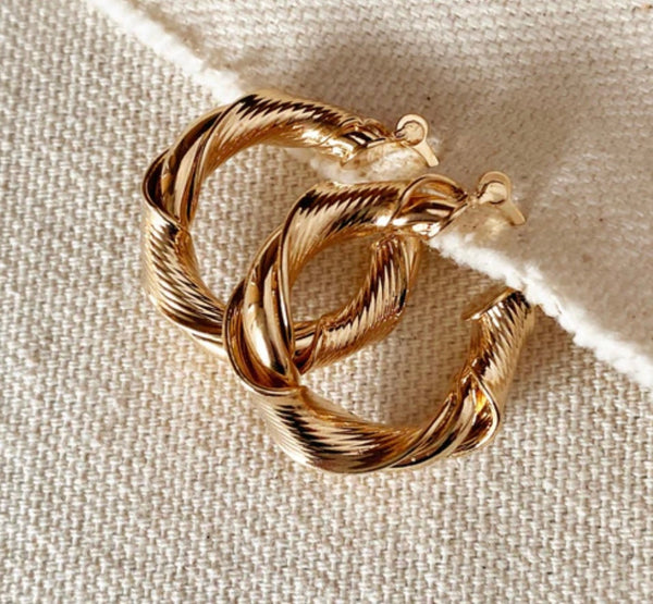 18k Gold Filled Twisted Hoop Earrings