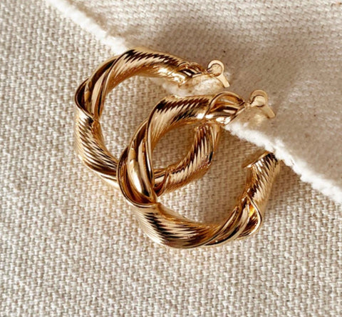 18k Gold Filled Twisted Hoop Earrings