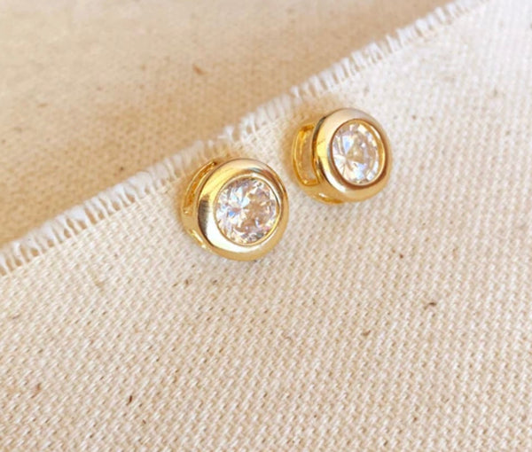 18k Gold Filled 10mm Bezeled Cubic Zirconia Stone Stud Earrings