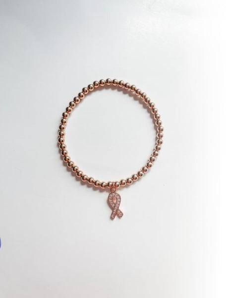 14K gold filled bracelet with Awareness Ribbon, CZ Charm Pendant